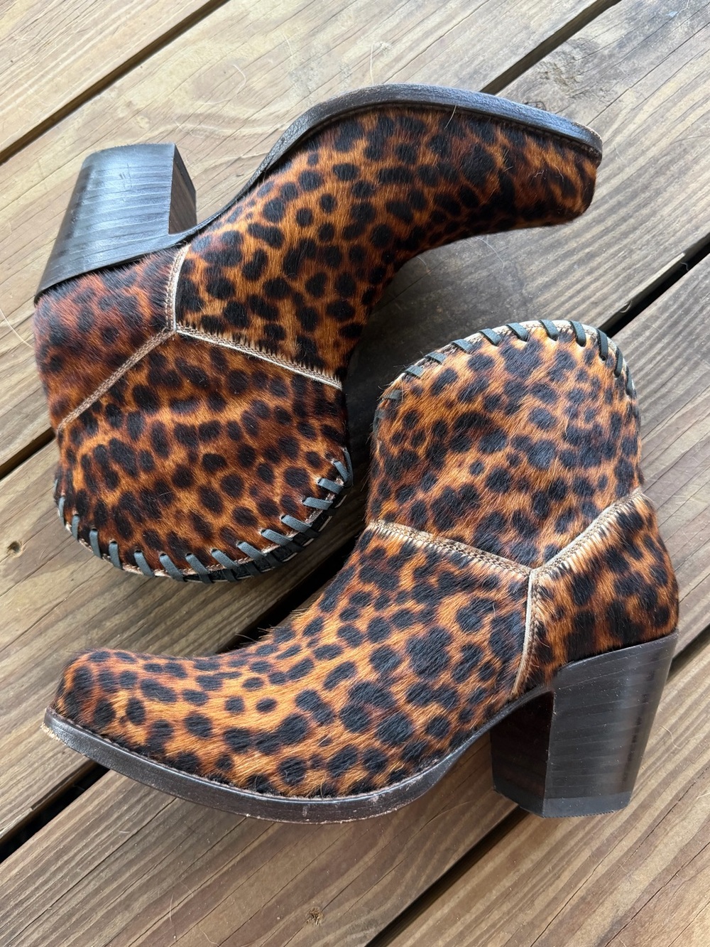Alice + Olivia Kiara Leopard Print Calf Hair Western Booties Size 38
